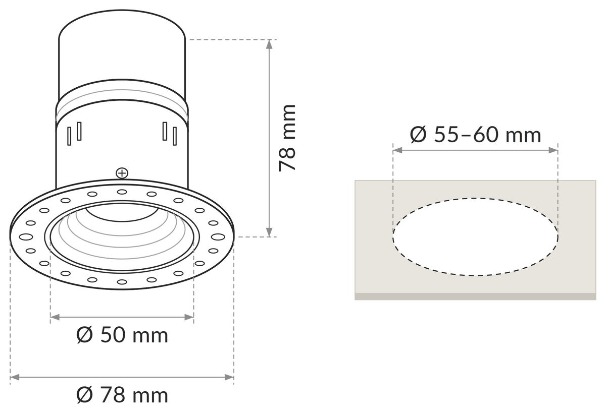 Dimensioned plan of the VICO Foco empotrado