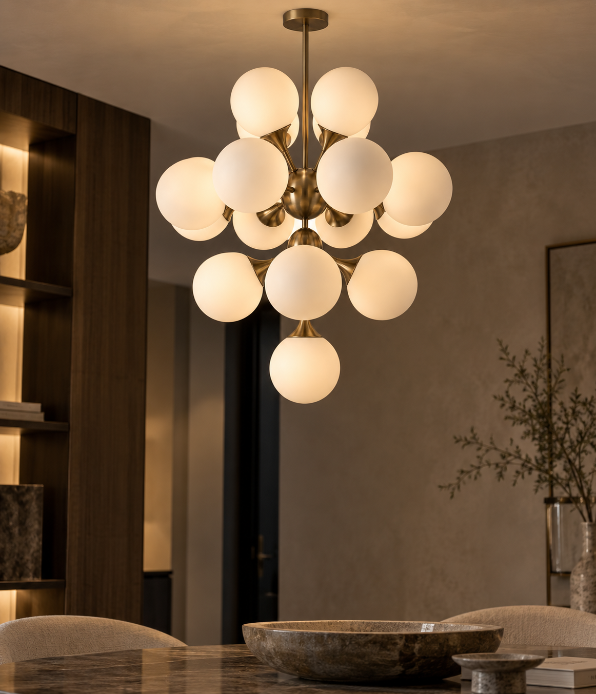 IMPERIALE bronze chandelier milk glass