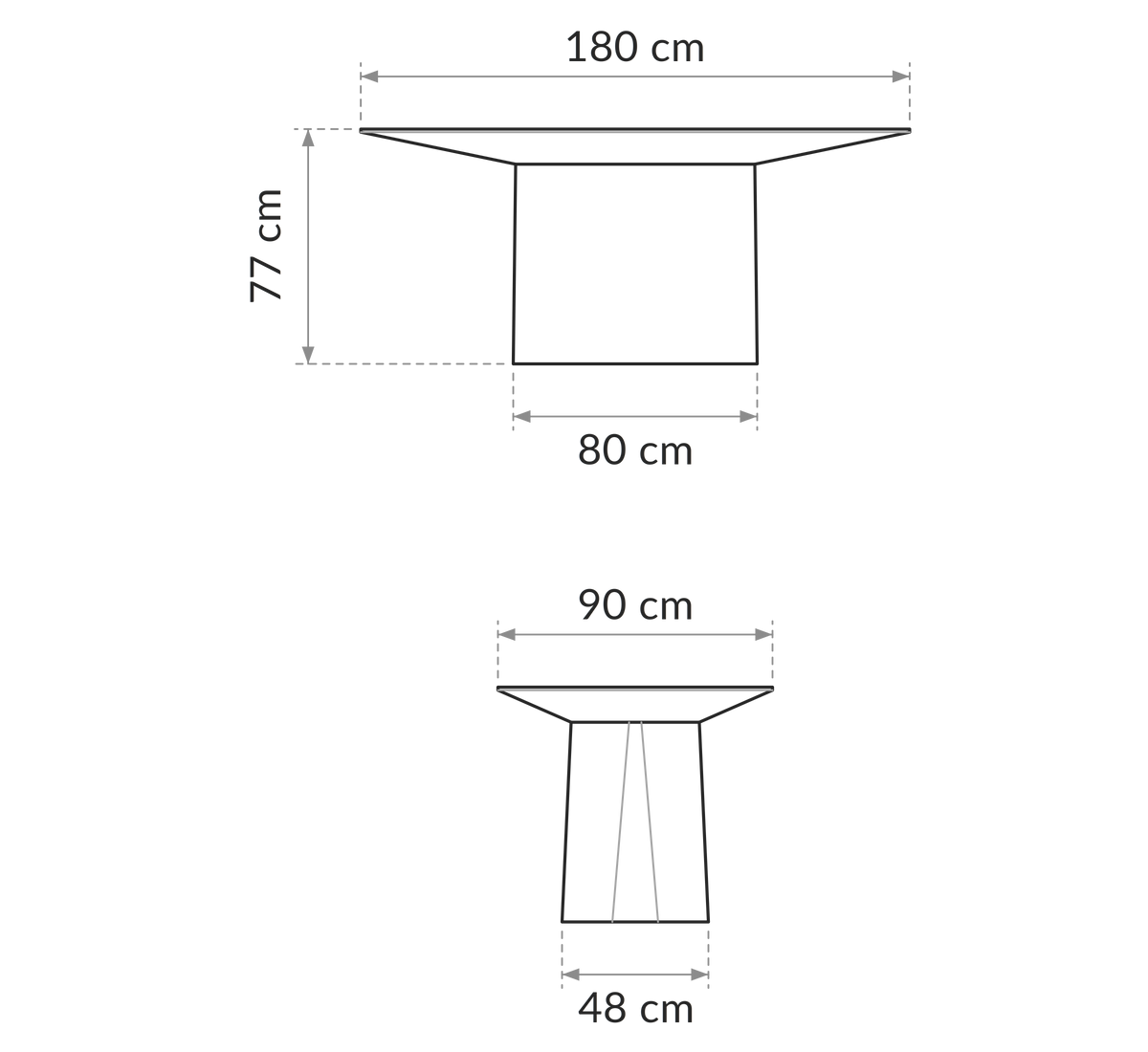 Dimensioned plan of the AMALFI Mesa de comedor rectangular