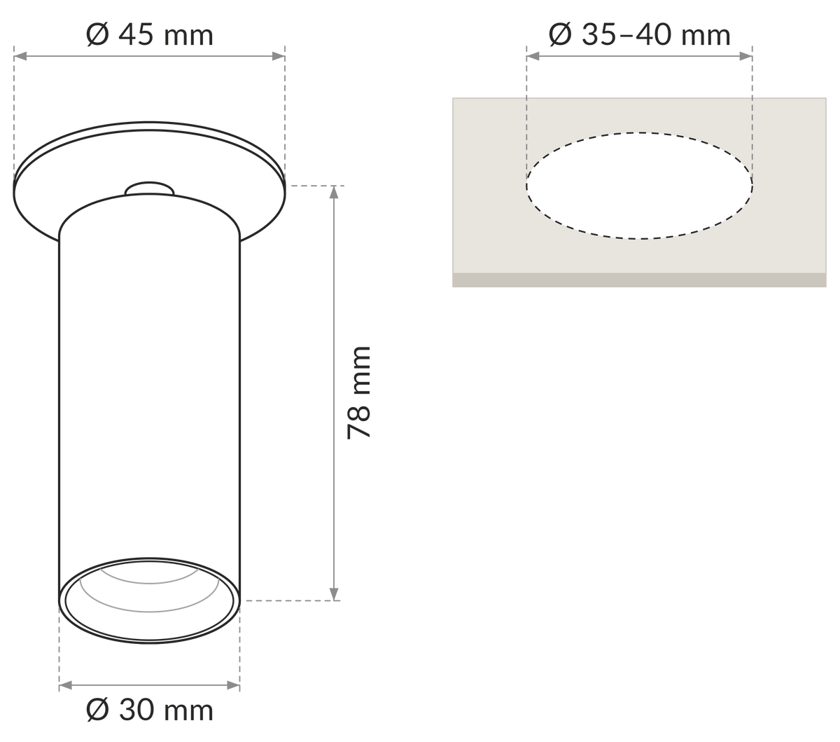 Dimensioned plan of the LUDO Foco tubular Small