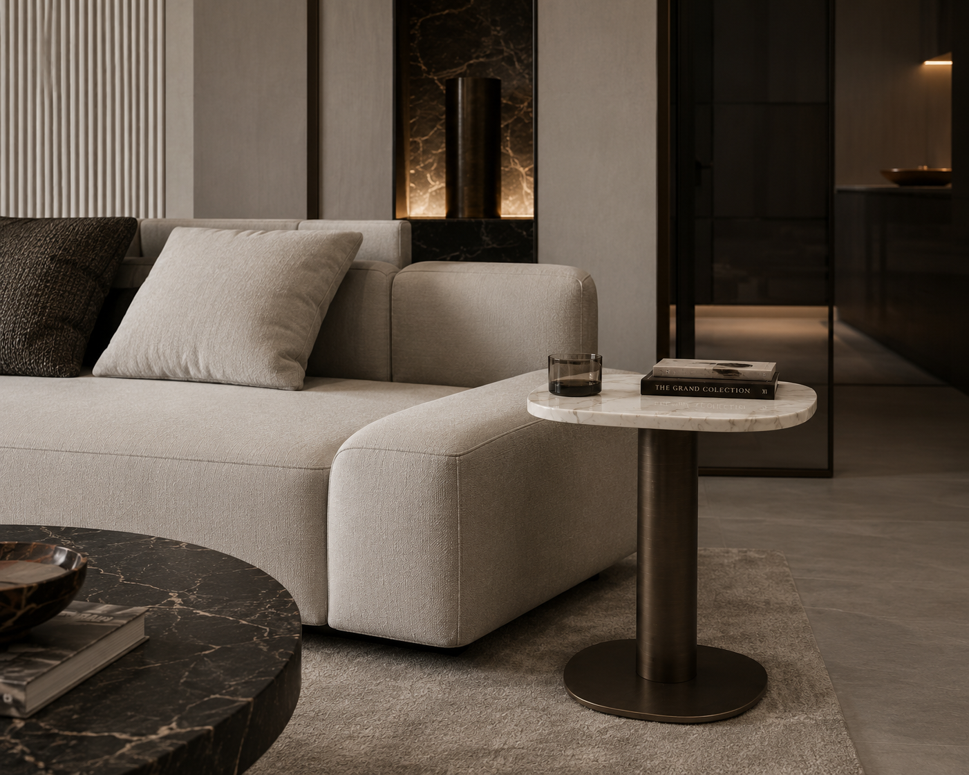 OYSTER Side table bronze marble top
